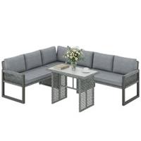 Outsunny 4 Piece Rattan Garden Furniture Set w/ 3 Loveseats, Table, Refurbished