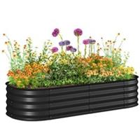 Outsunny Galvanised Raised Garden Bed Planter Box with Safety Edging Refurbished