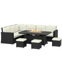 Outsunny 7 Pcs Rattan Garden Furniture Set w/50000BTU Fire Pit Table Refurbished