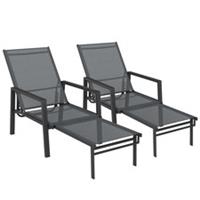 Outsunny Sun Loungers Set of 2 w/ Retractable Footrest Adjustable Refurbished