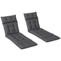 Outsunny Garden Lounge Chair Cushions Set of 2, 220gsm Fabric, Dark Grey
