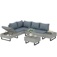 Outsunny 5 Seater Rattan Garden Furniture Set, Adjustable Back, Grey