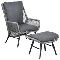 Rattan Leisure Chair Set with Adjustable Backrest, Grey, Refurbished