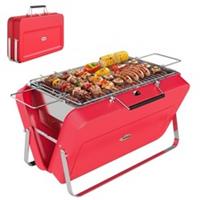 Portable Mini Suitcase Charcoal Barbecue Grill, Red, Refurbished
