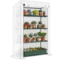 4-Tier Reinforced PE Lean-To Mini Garden Greenhouse, Grey, Refurbished