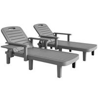 2Pcs Resin Adjustable Outdoor Sun Loungers, Dark Grey, Refurbished
