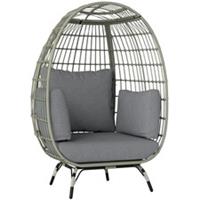 Padded Cushion Outdoor Garden PE Rattan Egg Chair, Charcoal Grey, Refurbished