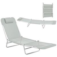 Headrest Equipped Foldable Outdoor Sun Lounger Chair, Light Grey, Refurbished