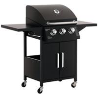 Outsunny 3-Burner Portable Gas BBQ Grill w/ Side Shelves, Black, Refurbished