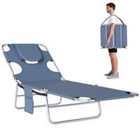Outsunny Folding Sun Lounger with Reading Hole Design, Grey, Refurbished