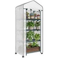 Outsunny Mini Greenhouse 4-Tier Portable Plant House Shed PE Cover, White