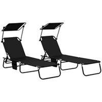 Outsunny 2Pc Adjustable Sunshade Folding Sun Loungers, Black, Refurbished