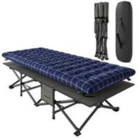 Outsunny Heavy Duty Folding Camping Cot Bed with Soft Pad, Blue, Refurbished