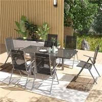 Outsunny 7 Piece Dining Set w/ Extendable Table & 6 Folding Chairs Refurbished