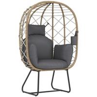 Outsunny Rattan Garden Egg Chair with Thickened Cushion, Headrest, Brown