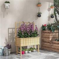 Outsunny Raised Planter w/ Trellis Drain Holes Elevated Garden Bed Refurbished
