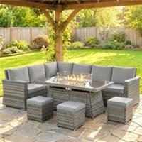 Outsunny 7 Pieces Rattan Garden Furniture Set w/ 50,000 BTU Fire Pit Refurbished