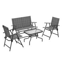 Outsunny Foldable Garden Furniture Set with Table & Loveseat, Grey, Refurbished