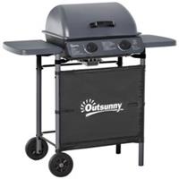 Outsunny 2-Burner Propane BBQ Grill with Side Shelves, Grey, Refurbished