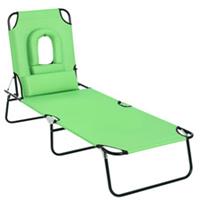 Outsunny Folding Sun Lounger with Pillow & Reading Hole, Green, Refurbished