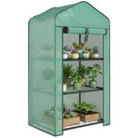 Outsunny Portable Mini Greenhouse with Roll-up Door and Wire Shelves, Green