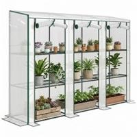 Outsunny 3 Tier Lean-to Mini Greenhouse with Plastic Cover, White