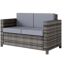 Outsunny Rattan Wicker 2-seat Sofa Loveseat Padded Garden Furniture Grey
