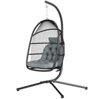 Outsunny Rattan Hanging Egg Chair with Stand, Cushion, Dark Grey
