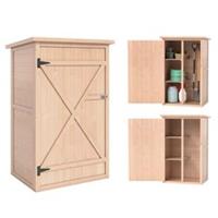 Outsunny Outdoor Tool Storage Garden Shed with 2 Shelves, Natural, Refurbished