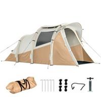 Outsunny 2-3 Person Inflatable Blow Up Camping Tent w/ Pump, Khaki, Refurbished