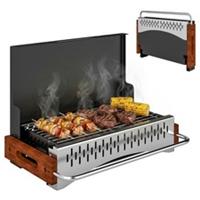 Outsunny Folding Portable Charcoal Camping BBQ Grill, Black, Refurbished