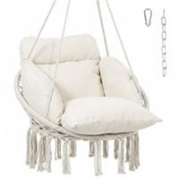 Outsunny Boho Hanging Hammock Swing Chair with Cushion, Cream White, Refurbished