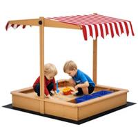 Outsunny Kids Wooden Sandbox Sand Pit Height Adjustable with Canopy Basins