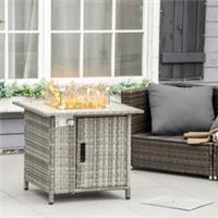 Outsunny Rattan Gas Fire Pit Table with Rain Cover, Wind Guard Refurbished