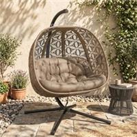 Outsunny Double Hanging Swing Chair w/ Stand & Cup Holders, Brown Refurbished