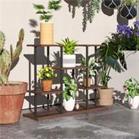 Outsunny 4 Tiered Metal Flower Shelf Display Rack, Carbonised Finish Refurbished