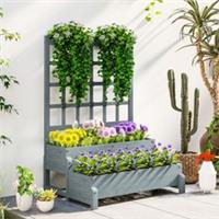 Outsunny 2-Tier Wooden Raised Bed with Trellis and Drainage Holes Refurbished