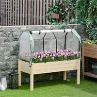 Outsunny Raised Garden Bed w/ PE Cover Elevated Wood Planter Box Refurbished