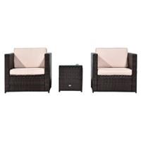 Outsunny 3Pcs Patio 2 Seater Rattan Sofa Garden Furniture Set Coffee w/ Cushions
