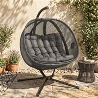 Outsunny Double Hanging Egg Chair 2 Seaters Swing Hammock w/ Cushion Refurbished