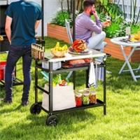 Outsunny BBQ Trolley w/ Stainless Steel Top, Barbecue Pizza Table Refurbished