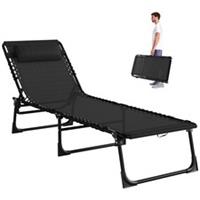Outsunny Folding Beach Chair Chaise Lounge, Black, Refurbished