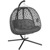 Outsunny Double Hanging Swing Chair Stand Cup Holders Charcoal, Refurbished