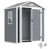 Outsunny Garden Shed 6'x4.5' Plastic Tool Storage House w/ Lockable Double Doors