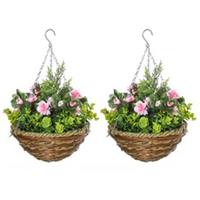 Outsunny 2 PCs Artificial Lisianthus Flower Hanging Planter Basket Home