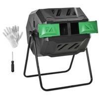 (Black, 160L) Outsunny Outdoor Tumbling Compost Bin with Dual Chamber