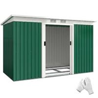 Outsunny 9 x 4FT Waterproof Metal Garden Storage Shed w/ 2 Door, Dark Green
