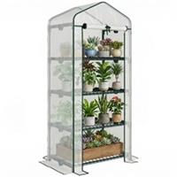 Outsunny Portable 4-Tier Mini Greenhouse Plant Grow House Shed w/ Cover