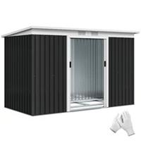 Outsunny 9 x 4FT Waterproof Metal Garden Storage Shed w/ 2 Door, Dark Grey