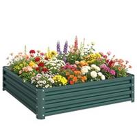 Outsunny Raised Garden Bed Metal Patio Backyard Flower Vegetable Planter Green